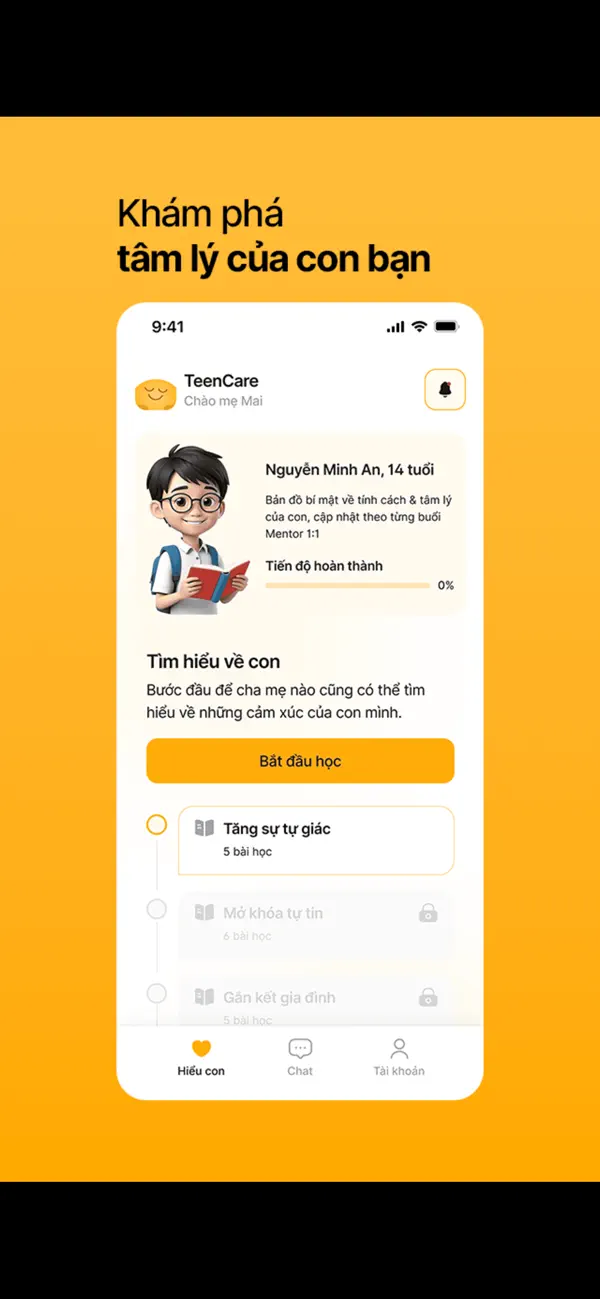 TeenCare Parent app teen profile and development journey screen