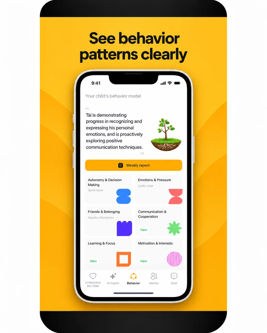 English TeenCare Parent preview showing behavior patterns and child development signals